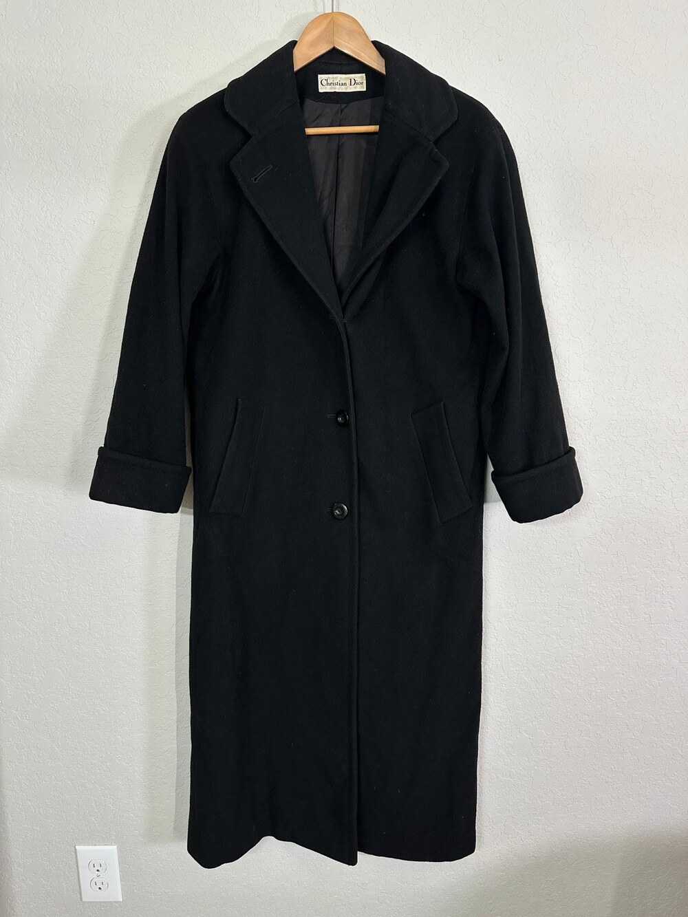 Christian Dior Long Coat Black 100% Lambswool Single Breasted Women's Size 2
